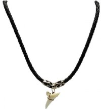 Wholesale Shark Tooth Necklaces with 1-1/8 inch Mako Shark Tooth and Silver Open Weaved Beads 18 inches - Pack of 12 @ $3.75 each; Pack of 48 @ $3.35 each