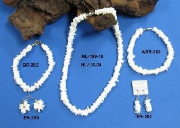 Wholesale 20 inch White Puka Shell, White Clam Chip necklace - $22.80/dozen; 5 dozen @ $20.40/dozen