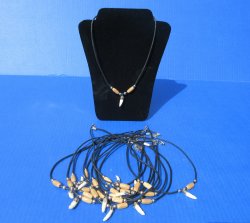 Wholesale Alligator Tooth Necklace with silver gator cap & tan beads - 12 pcs @ $3.75 each; 48 pcs @ $3.35 each