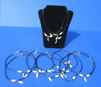 Wholesale 18 inch Alligator Tooth Necklace with silver cap & cream/tan beads - 12 pcs @ $3.75 each; 48 pcs @ $3.35 each