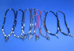 Wholesale Fossil Mako Shark tooth necklace 1 to 1-1/2 inch - 2 pc @ $7.25 each; 8 pcs @ $6.50 each