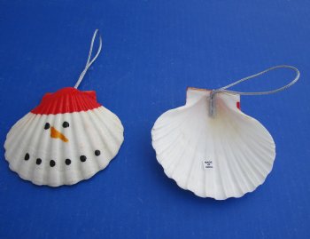 Wholesale Handcrafted Snowman face Seashell Christmas Ornaments 4 to 4-1/2 inches - 12 pcs @ $1.35 each; 48 pcs @ $1.20 each