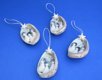 Wholesale Abalone Ornaments with shell figures & White Starfish 3 inches - 10 pcs @ $1.00; 60 pcs @ $.90 each