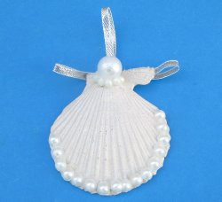 2-1/2 inch Hand-Crafted White Pecten Shell Ornament - 25 pcs @ $1.20 each; 75 pcs @ $1.08 each