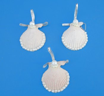 2-1/2 inch Hand-Crafted White Pecten Shell Ornament - 25 pcs @ $1.20 each; 75 pcs @ $1.08 each
