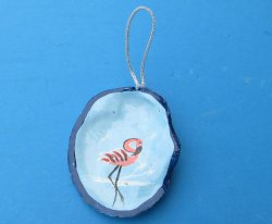 3" to 4" Painted Flamingo on Oyster Shell ornament - 10 pcs @ $1.25; 50 pcs @ $1.10 each