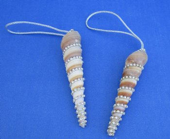 Wholesale Turritella shell ornament with crystal rhinestone close chain in silver color - 12 pcs @ $1.10 each; 60 pcs @ $.99 each