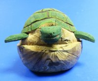 7 - 8 inches Wholesale Green Painted and Carved Coconut Turtle - Box of 6 @ $4.50 each
