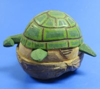 7 - 8 inches Wholesale Green Painted and Carved Coconut Turtle - Box of 6 @ $4.50 each