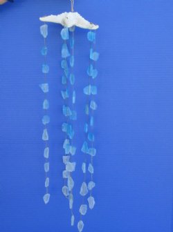 Wholesale Real White Mud Starfish with Sea Glass Wind Chime 16 inches - 3 pcs @ $3.50 each; 24 pcs @ $3.15 each