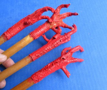 Wholesale Painted Red Chicken Foot on a Stick - 2 pcs @ $9.00 each; 12 pcs @ $8.00 each