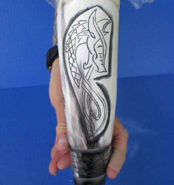 Wholesale Polished Spiral Carved Dragon Cattle/Cow horns 15-18 inch - 2 pc @ $18.00 each; 8 pcs @ $16.20 each