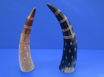 10 to 12 inch Wholesale Painted Decorative Cattle/Cow Horns with Stripes and Circles - 2 pcs @ $7.50 each; 12 pcs @ $6.75 each