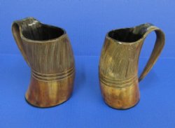 Wholesale Buffalo horn mug with full rustic look, 6 inches tall - $23.00 each; 8 pcs @ $20.70 each
