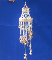 Wholesale small Spiral Seashell Chandelier, or Spiral Shell Wind Chime, made out of real Conch shells, cowrie shells 23 inches (not counting hanger) - Packed:  2 pcs @ $9.00 each; Packed: 12 pcs @ $8.00 each
