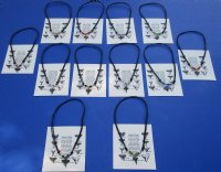 Wholesale Fossil Shark Tooth with assorted beads on adjustable black cord necklace with identification card - Packed: 12 pcs @ $2.50 each; Packed: 48 pcs @ $2.25 each