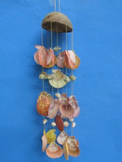 18 inches Seashell Wind Chimes Wholesale made with pecten shells and a coconut top - 6 pcs @ $3.75 each