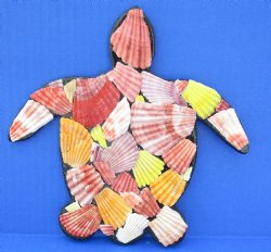 Wholesale 8 by 8 inches Seashell Wall Turtle hanger with pecten shells - 4 pcs @ $4.00 each; 20 pcs @ $3.60 each