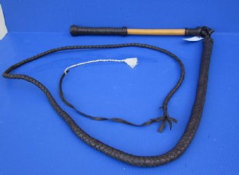 Wholesale 6 foot Braided Leather Bullwhip with 18 inch long wood handle - $48.00 each; 3 @ $42.00 each